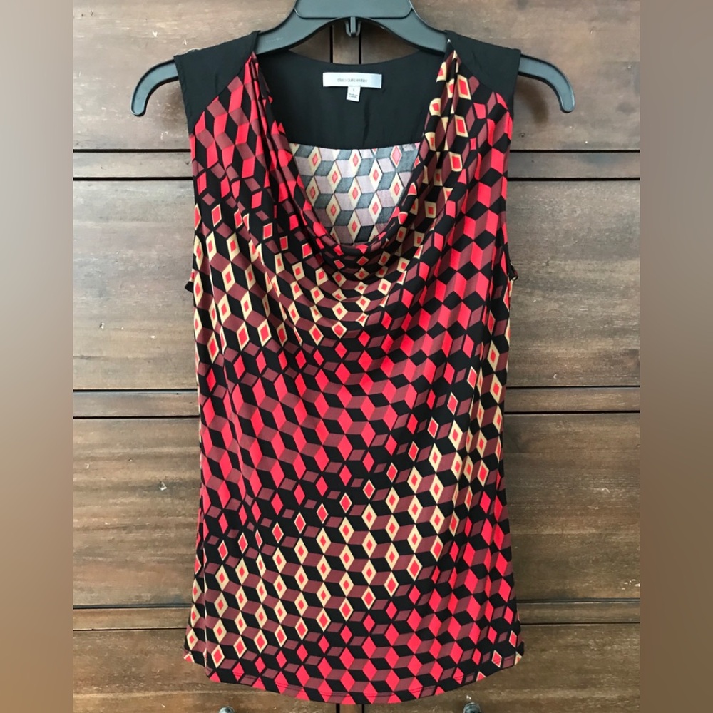Classiques Entier Sleeveless Drape Neck Blouse Geometric Print Size S